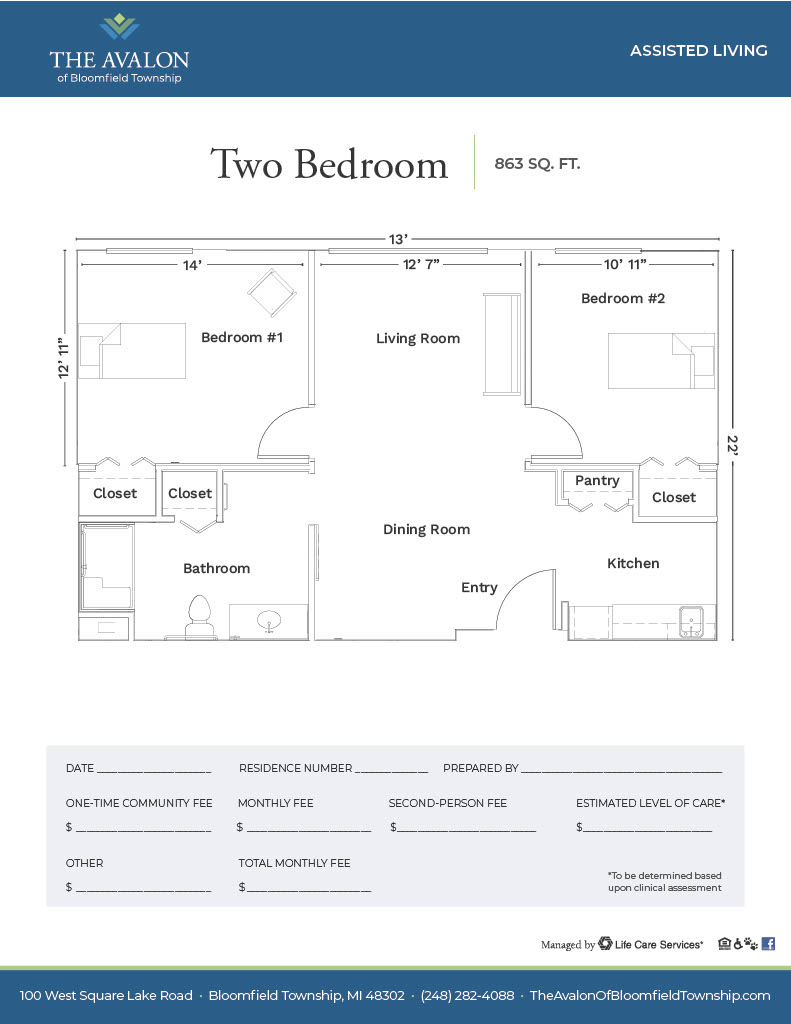 Two bedroom floor plan for assisted living