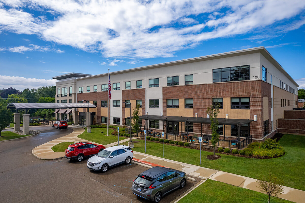 Avalon_Bloomfield_A-08 Avalon of Bloomfield exterior entrance on a sunny day