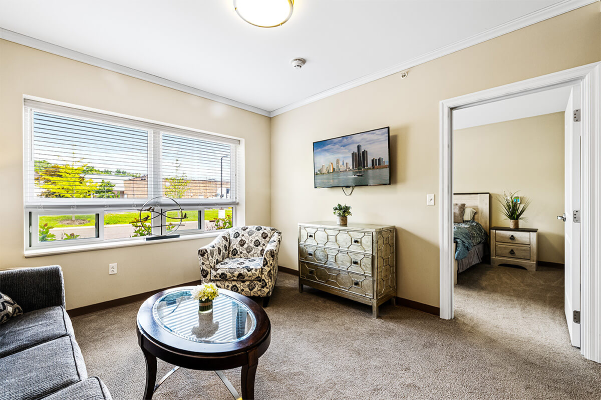 Avalon_Bloomfield_B-43 Avalon of Bloomfield model apartment living room